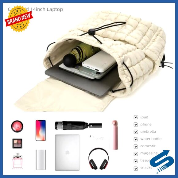 Lightweight Quilted Puffer Backpack Drawstring Daypack Travel Hiking